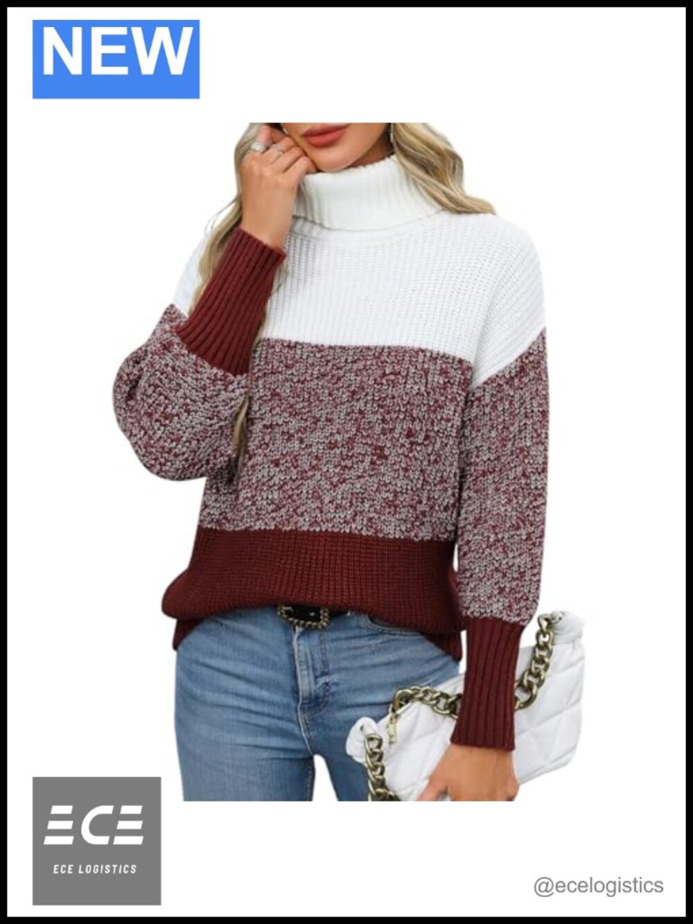 Womens Turtleneck Sweater Striped Color Block Long Sleeve Pullover